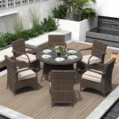 Shelburne Round 6 - Person 53.15" Long Dining Set with Cushion