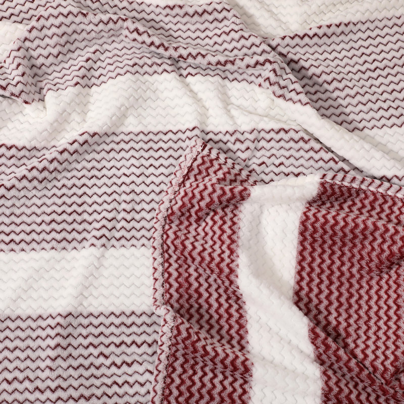 Jacquard Wave Throw Soft Warm Blanket 300 GSM Polyester Bed Sofa Large 200x240cm, Red