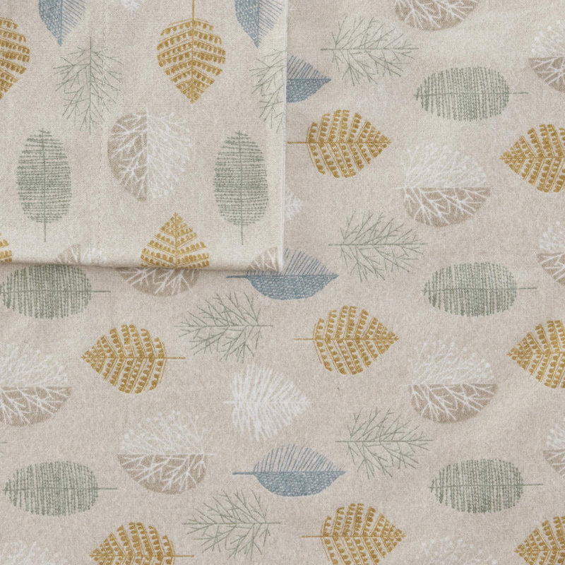 Cozy Flannel 100% Cotton Sheet Set, Twin Sheet Set with 1 Pillowcases, Multi Leaves