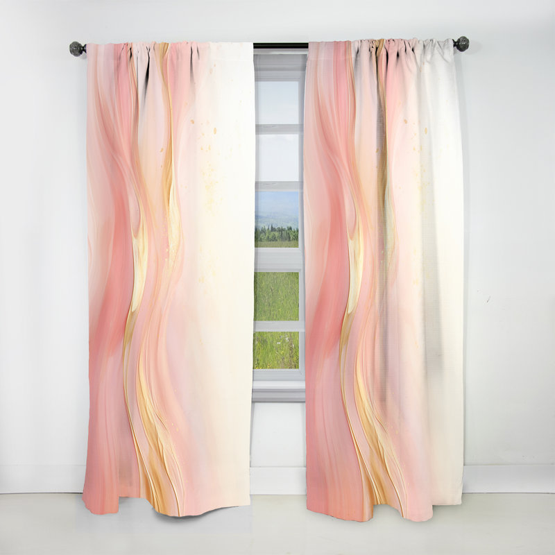 Or et rose Soft Wave Fusion II - rideau occultant à formes abstraites - 1 panneau, L 52 po x L 90 po