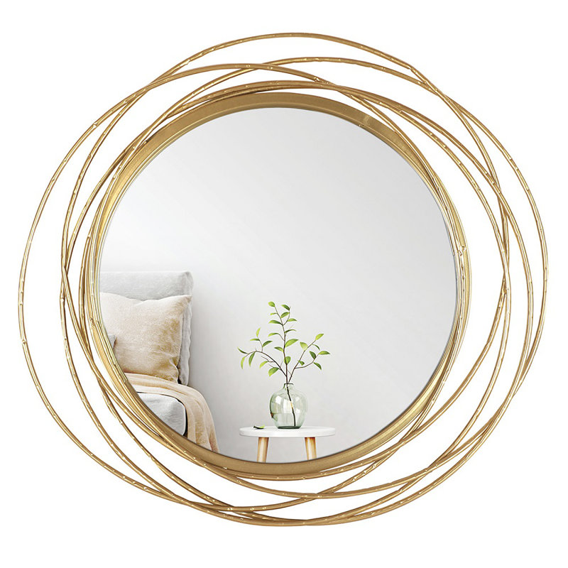 Seyma Round Metal Framed Wall Mounted Accent Mirror in Gold, 50.8cm H x 50.8cm W