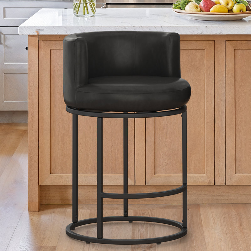 Tabouret de comptoir pivotant de 26 po avec structure cylindrique en métal et siège rond, Noir