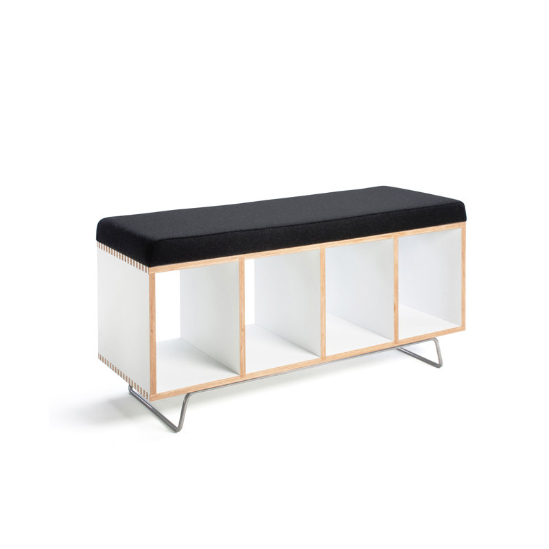 Wool Upholstered Storage Bench, Gray, White