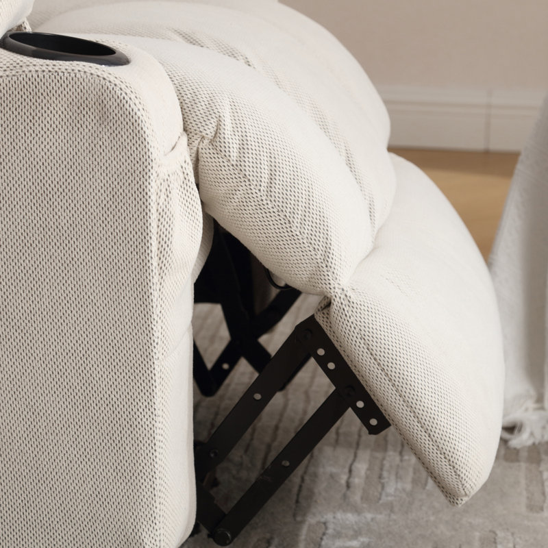 Swinging Recliner Massage Heated Sofa, With USB And 2 Cup Holders In Side Pockets, Cream