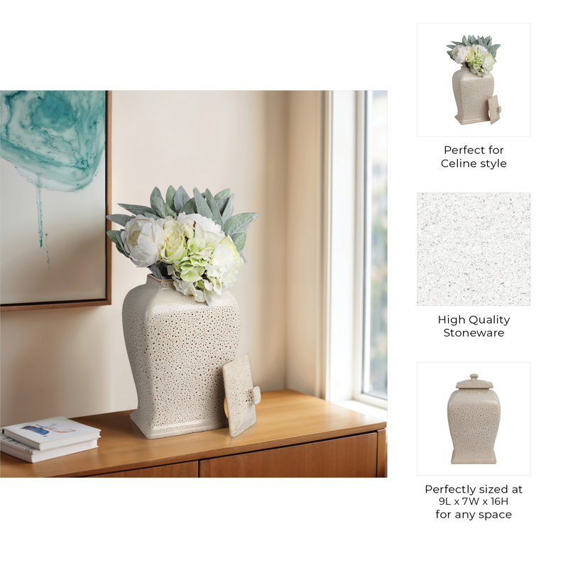 Townsend Handmade Stoneware Jar, 16" H x 7" W x 9" D, Beige
