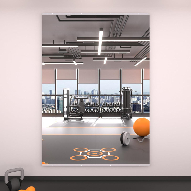 modern home gym mirror, wall-mounted, with frame, 67" x 24", 2