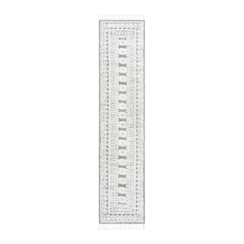 Tapis gris en polyester tissé à la machine Mical, Tapis de couloir 2 pi 7 po x 12 pi