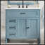 Meuble-lavabo bleu 36 po avec lavabo en céramique, structure en bois d'acacia massif, panneau de fibres à densité moyenne et tiroirs de rangement spacieux