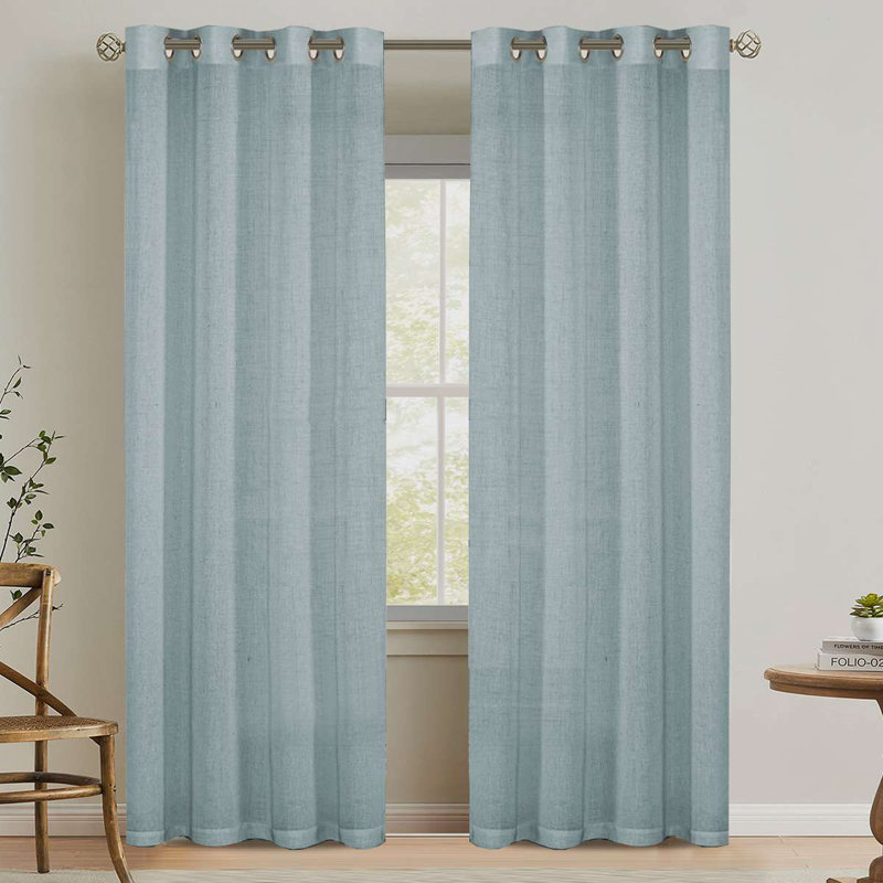 Linen Grommet Curtains for Living Room 2 Panel Drape Semi Sheer Neutral Country Rustic Farmhouse Boho Curtain Bedroom Muslin Look Light Filtering