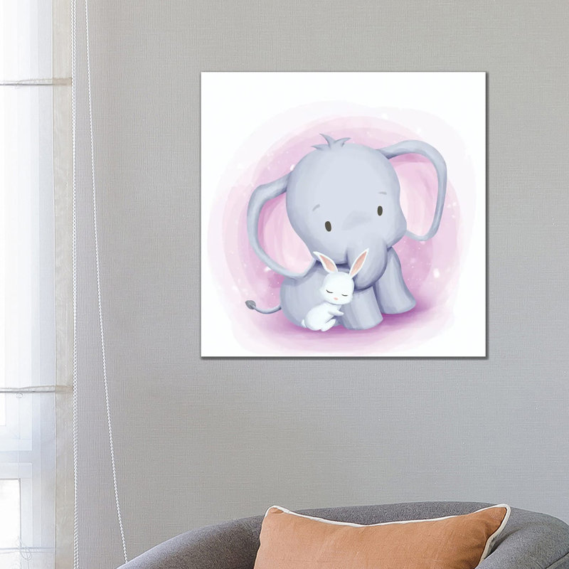 Baby Elephant And Baby Rabbit by Art Mirano - Wrapped Canvas Print, 66.04cm H x 66.04cm W x 1.905cm W