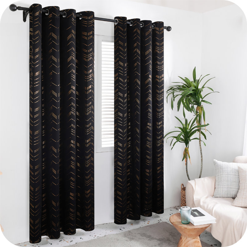 Abrahamsen Polyester Blackout Grommet / Eyelet Curtain Pair, 46cm Width x 138cm Drop, Black