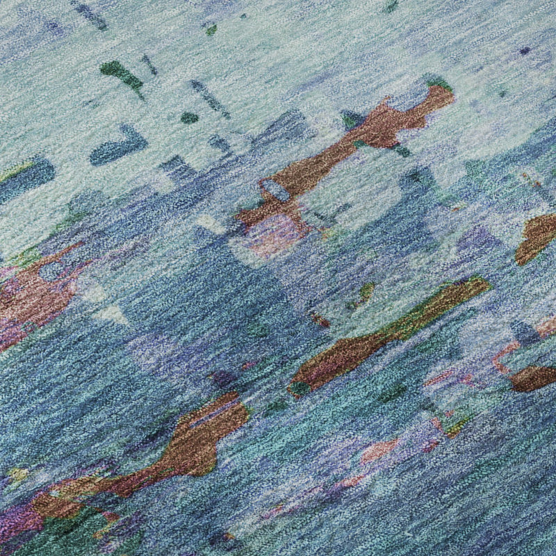 Premium Machine Washable Mayfield AMF2035 Abstract Rug, Blue, 3' x 5'