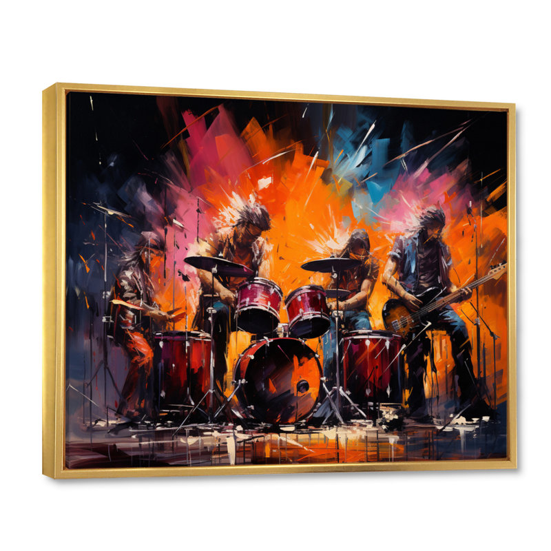 Rock Band In Action IV, reproduction d'art sur toile, H 24 po x l 32 po x P 1 po, Cadre flottant doré