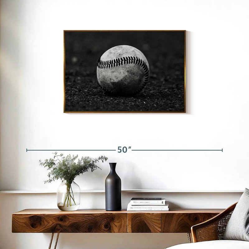 Baseball monochrome, Cadre flottant doré, 31 po x 21 po