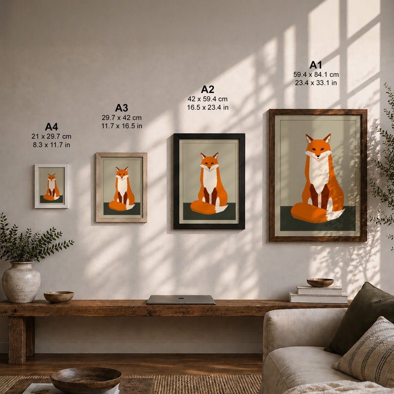 Gentle Fox Modern - Framed Print, A2 - 59.4 x 42.0 cm, Oak