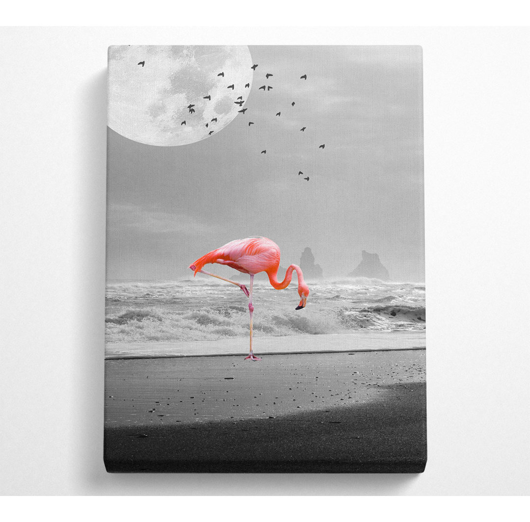 Flamingo Night Moon - Kunstdrucke auf Leinwand ohne Rahmen