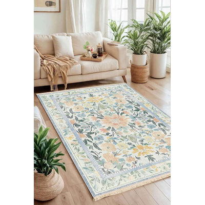 Light Wash Pastel Floral Botanical Area Rug