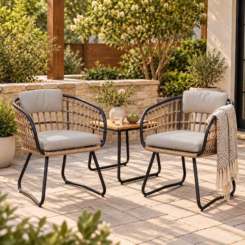 Chaises de salle à manger de patio en osier Amovkyn avec structure en métal