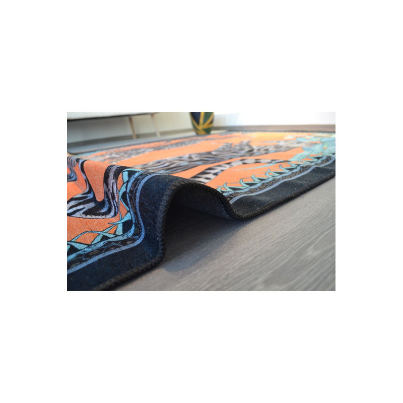 Tapis décoratif lavable orange à motif animal léopard, Sous-tapis rectangulaire de 3 pi 3 po x 4 pi 11 po