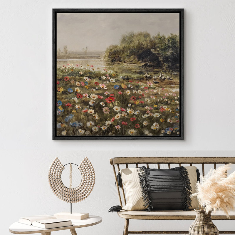 Wildflowers " Vintage Nature's Palette Wildflowers By The Lake Wilderness Illustrations Rustic French Country ", Black