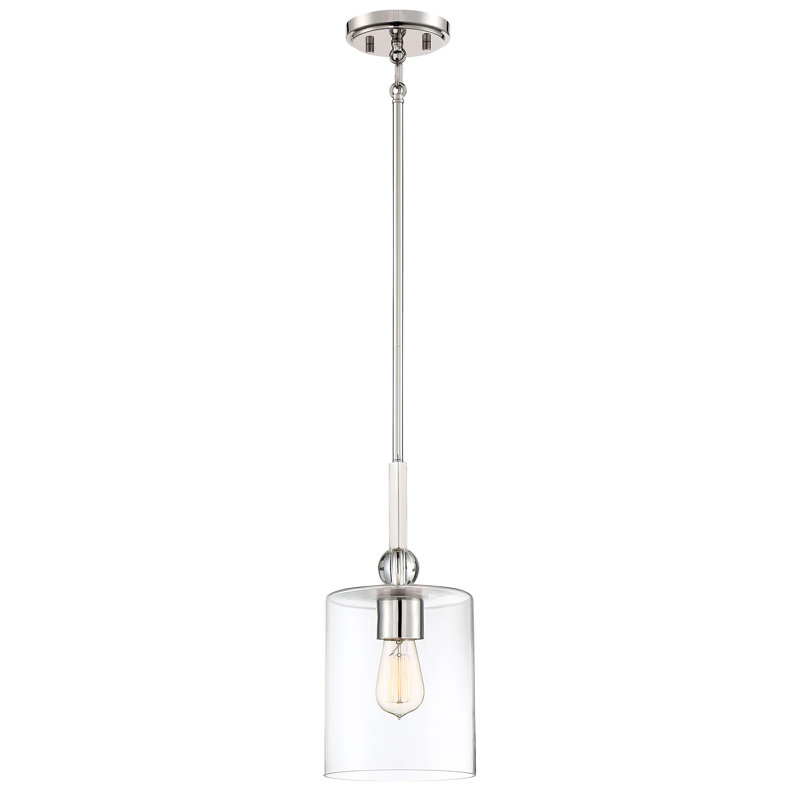 Ivy Bronx Friedman Clear Glass Pendant Light, Nickel, 14.5" H x 7" W x 7" D