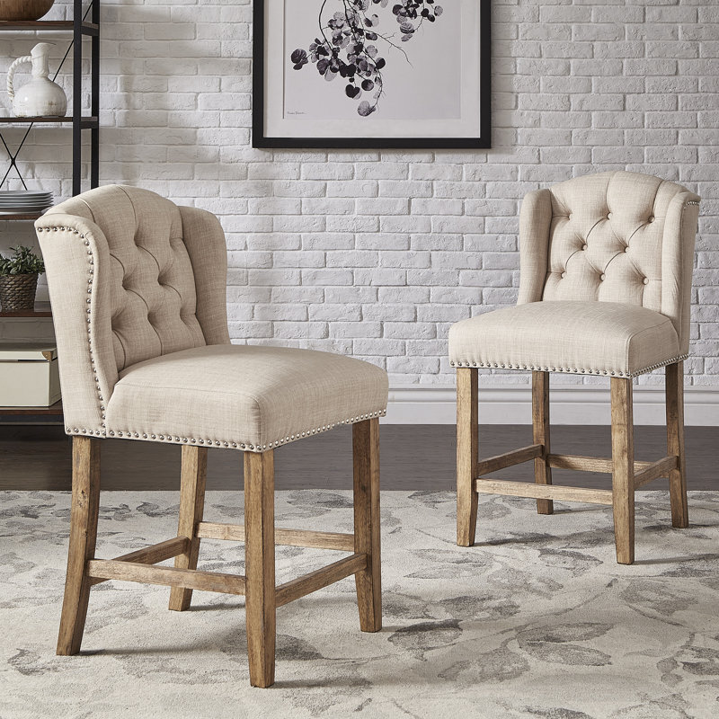 Tabouret Rhuardhi, Lin beige, Tabouret de comptoir (siège d'une hauteur de 25,5, Naturel