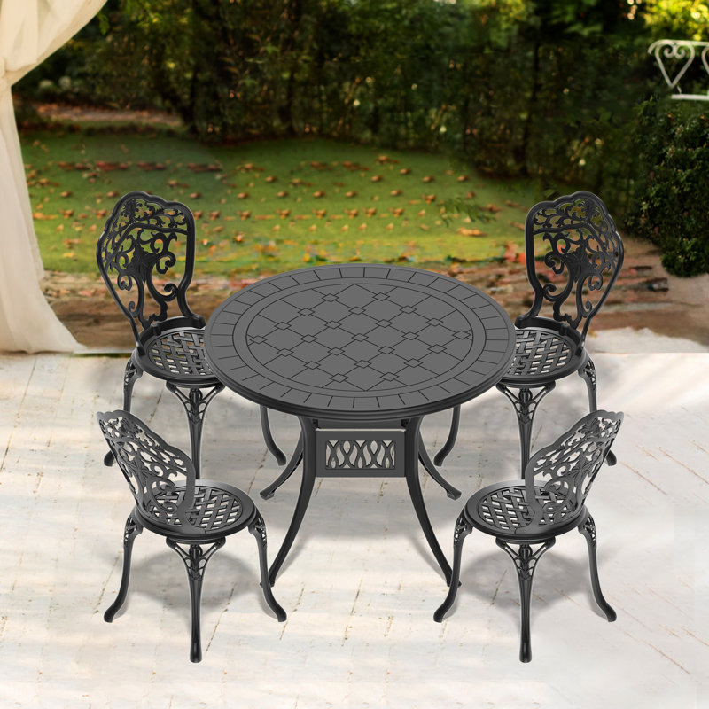 Repas d'extérieur en aluminium coulé à 5 branches, noir, repas durable avec aluminium, courbe élégante
