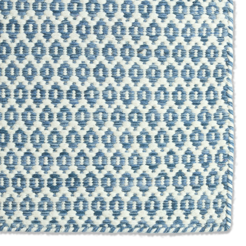 Littlefield Handwoven Wool Geometric Blue Area Rug, Rectangle 2' x 3'