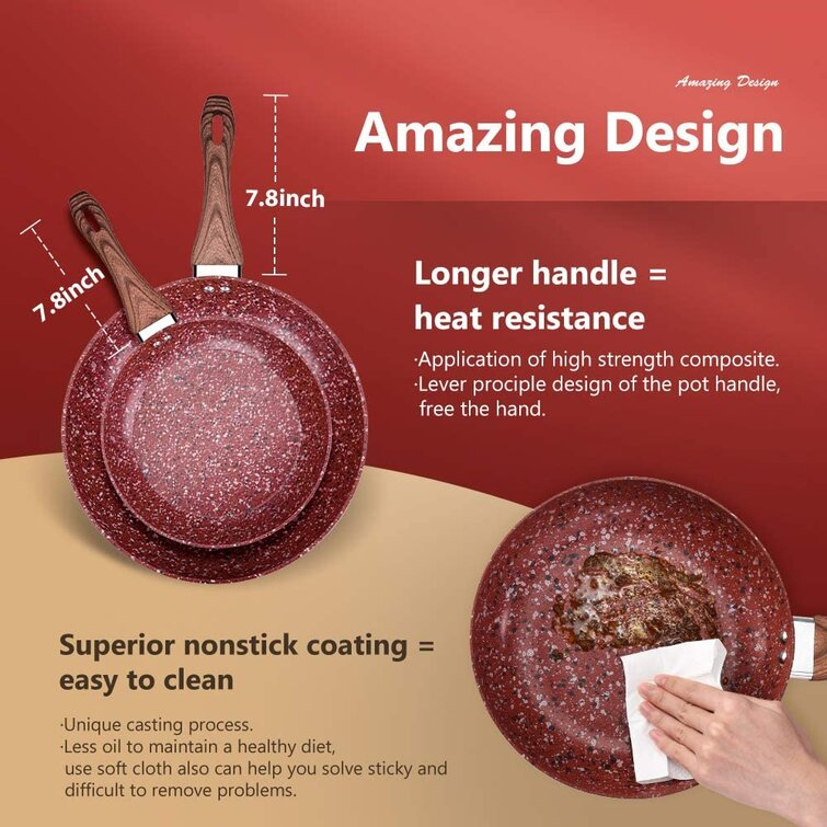 Koch Systeme CS CSK Nonstick Cookware Set - Pots and Pans Set w/ Red Granite Derived Coating, Induction Compatible, w/ Bakelite Handle and Multi