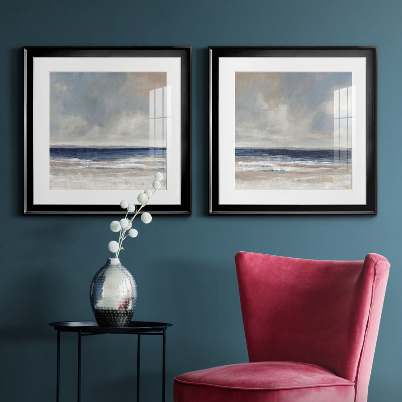 «Distant Land I», ensemble de 2 reproductions d'art encadrées, Papier encadré noir, H 17,5 po x l 35 po x P 1,5 po, Blanc