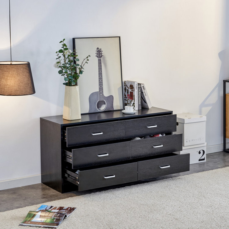 Commode double à 6 tiroirs l 47,24 po Wia, Noir