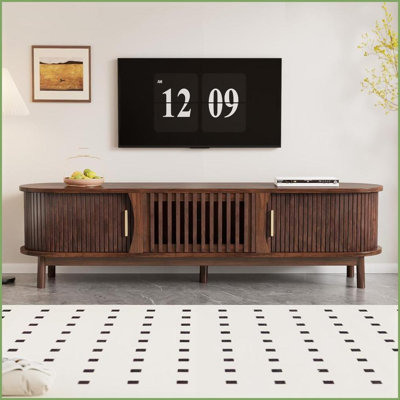 TV Stand Modern Farmhouse for 75” TVs, Solid Wood+MDF with Storage | Dark Brown | TV Furniture 75 inches