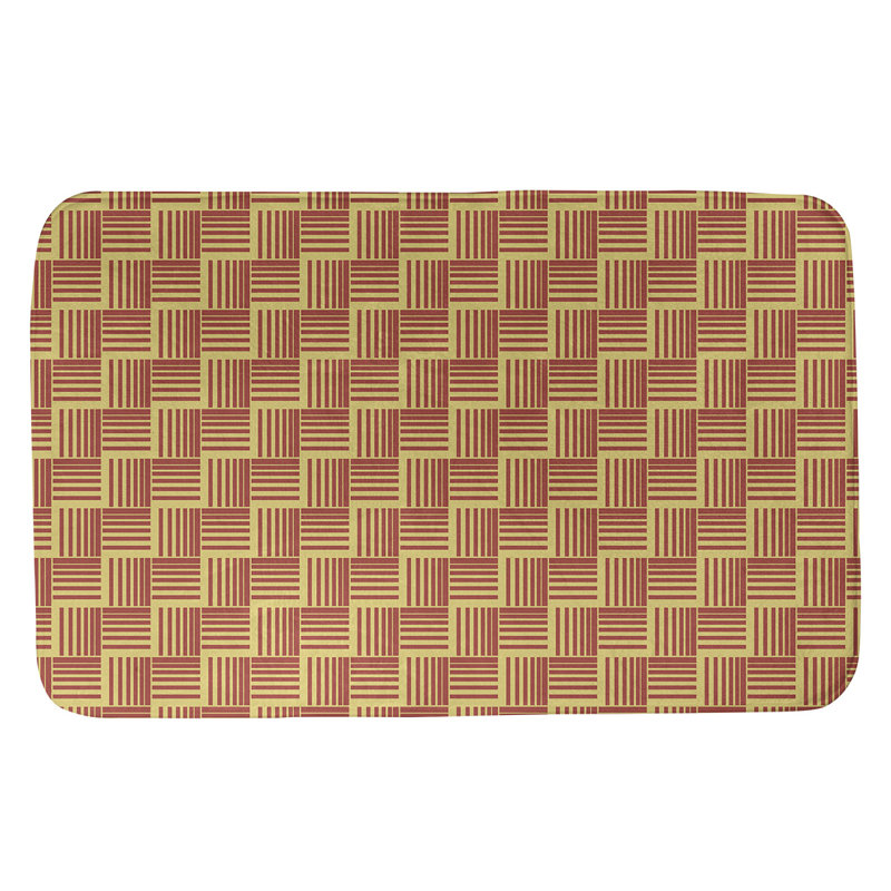 Tapis de bain géométrique antidérapant rectangulaire à rayures baskettressées, l 21 po x L 34 po, Jaune/rouge