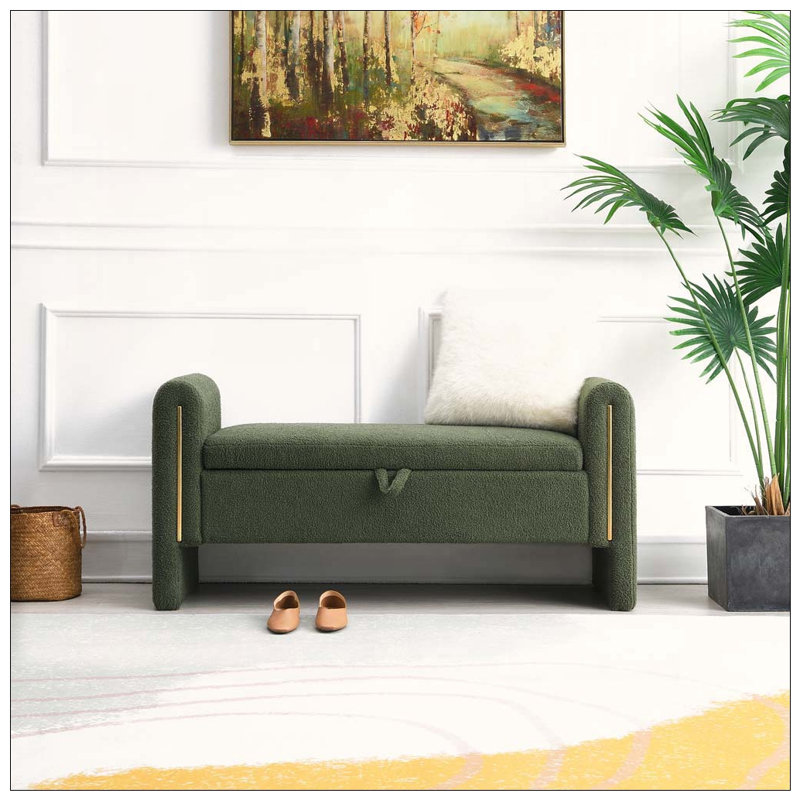 Banc de bout avec accoudoirs et rangement Modern, Olive Green