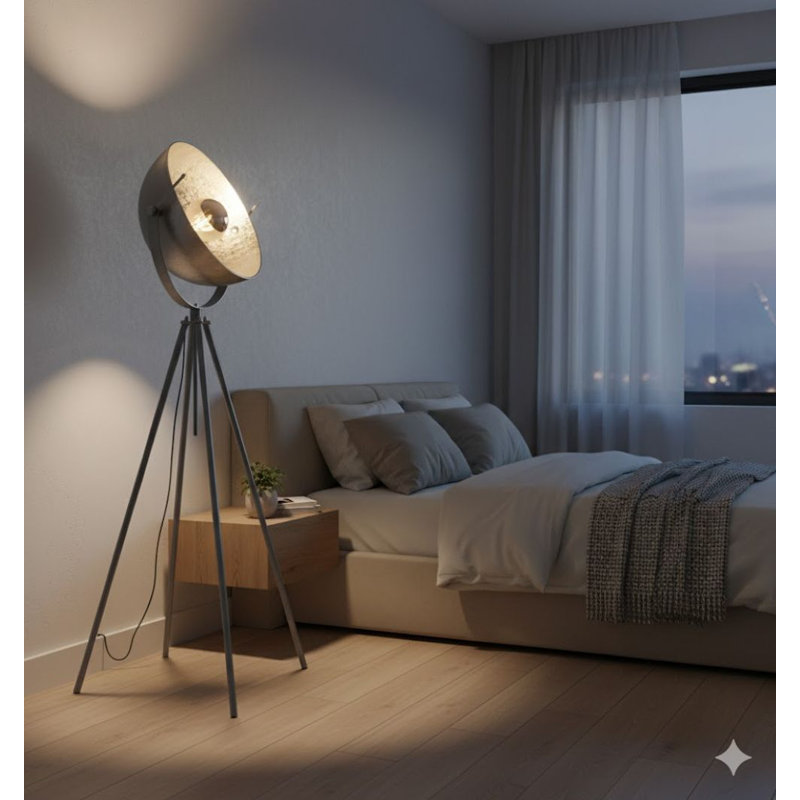 Industrial 1-Light Round Shade Floor Lamp , Grey, Grey