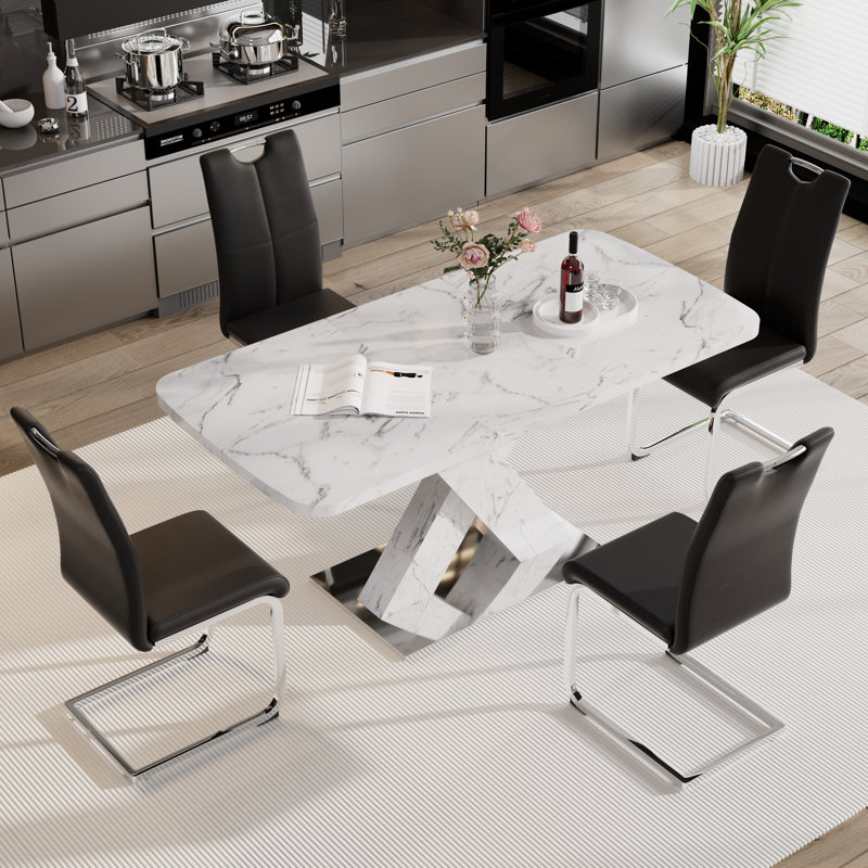 Ensemble de table de salle à manger rectangulaire moderne avec chaises en cuir - extensible, peu encombrante et multifonctionnelle