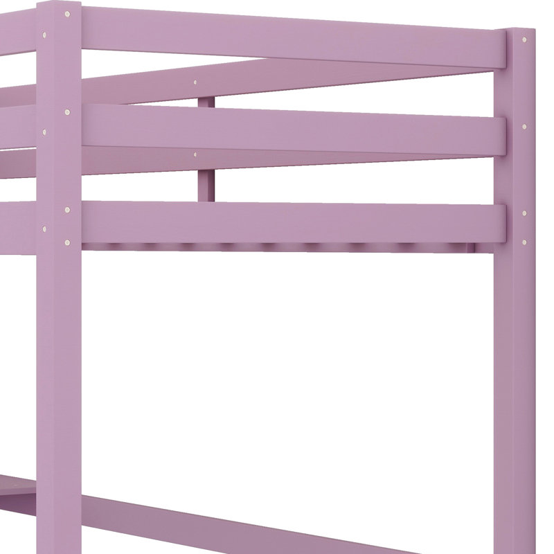 Structure de lit mezzanine en bois d'hévéa avec bureau intégré, barrière de sécurité et échelle, Rose