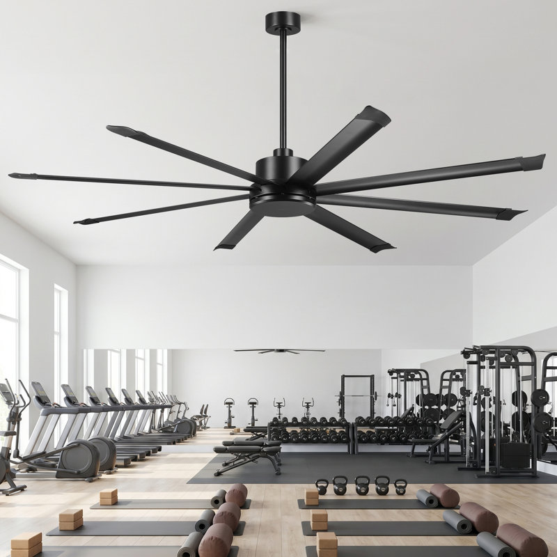 Vaczon 84 Inch Industrial Black HVLS Ceiling Fan with Remote Control, Windmill Large Aluminum Blades Ceiling Fan without Light