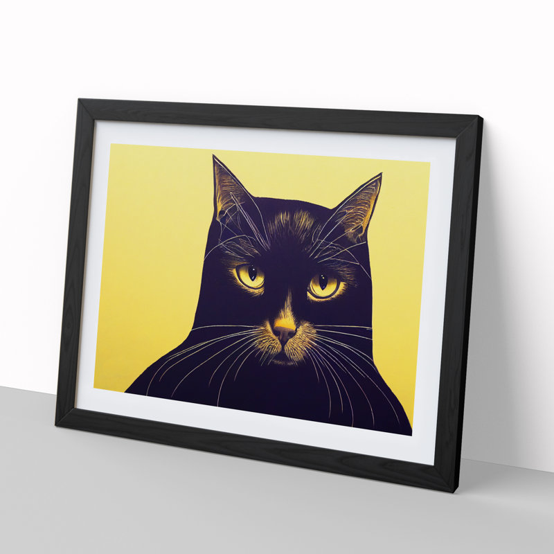 Groovy Cat - Single Picture Frame Print, Black Framed, 34cm H x 46cm W x 2cm D