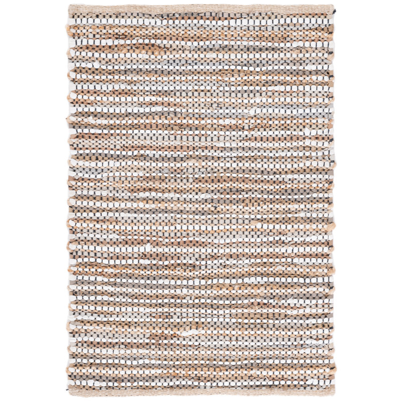 Tapis beige en cuir tissé à la main Gerek, Rectangulaire 8 pi x 10 pi