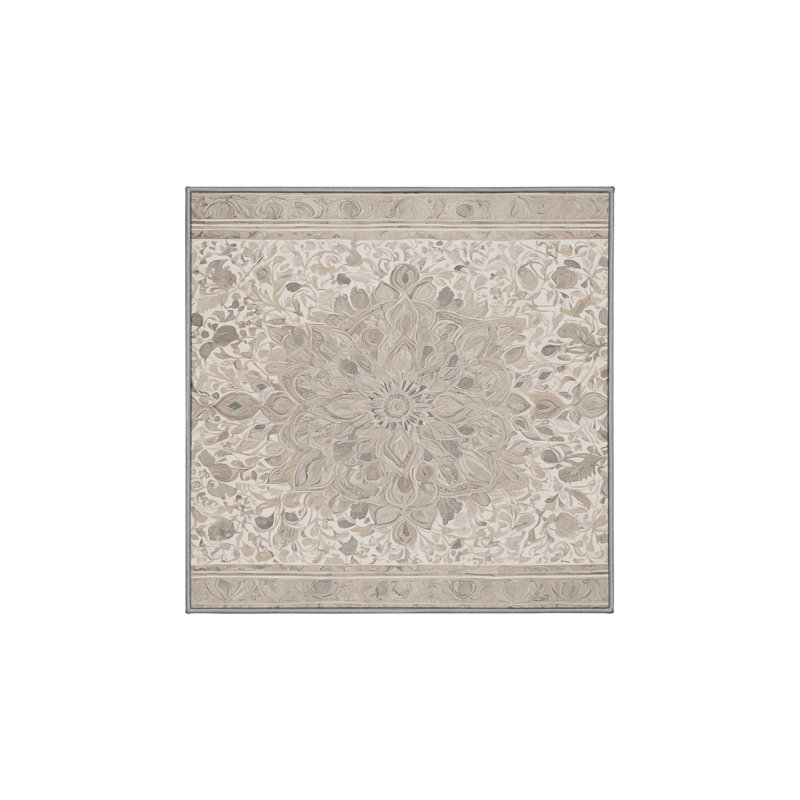 Machine Washable Gray Area Rug, Square 3'