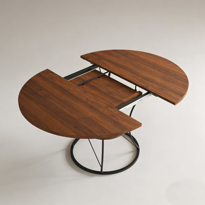 43'' - 59 '' Round Dining Table, Extendable Table, Equipped With Storage Shelf And Metal Base