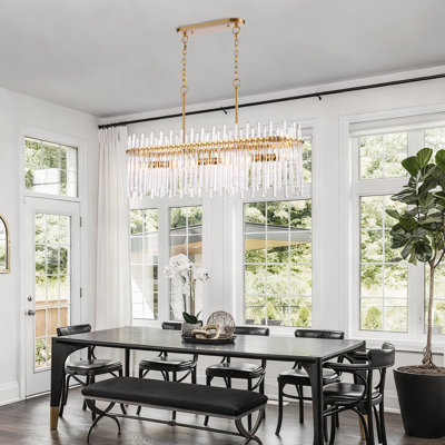 Lustre linéaire en laiton 45 po avec tiges en verre texturé faites à la main