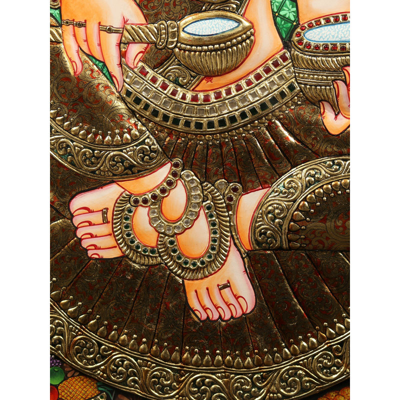 Déesse Annapurna en relief, peinture de Tanjore - art mural traditionnel fabriqué à la main avec travail en or 24K