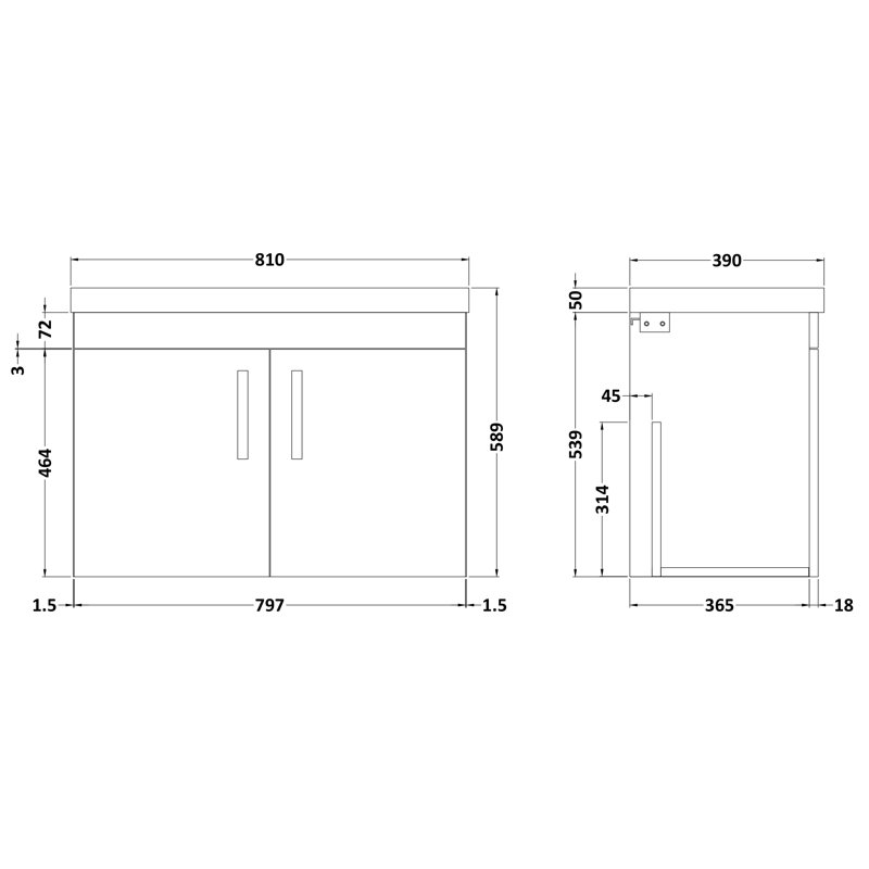 Athena 810mm Bathroom Vanity with Integrated Vitreous China Basin, Anthracite Woodgrain