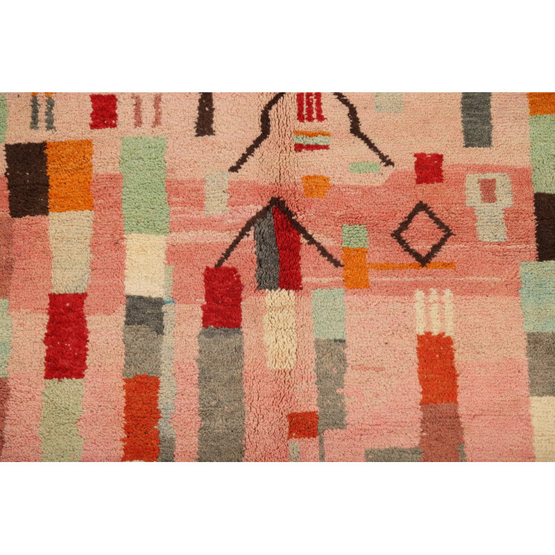 Tapis rose noué à la main de conception unique 4 pi 11 po x 8 pi 2 po