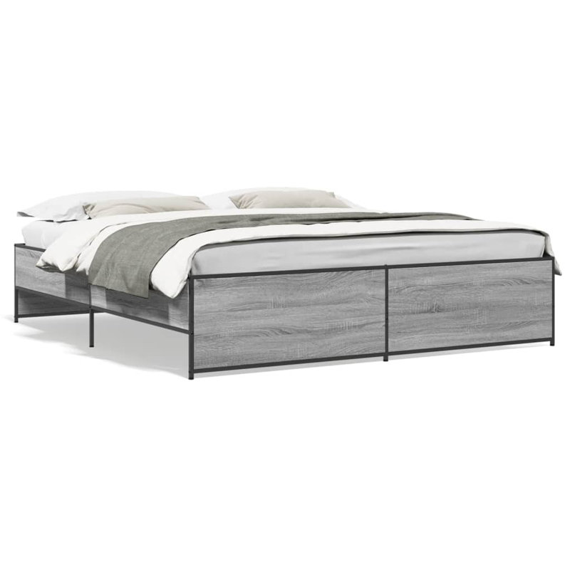 Bed Frame Engineered Wood And Metal, Grey Sonoma, 200 x 200 cm