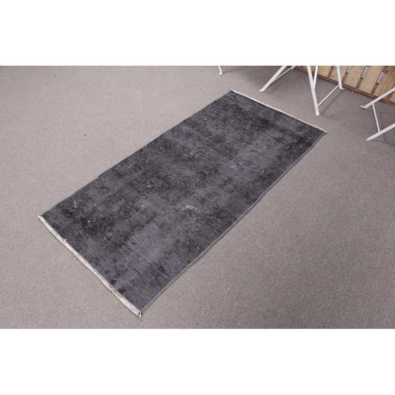 Vintage Handmade Turkish Runner Rug in Gray Wool for Home Decor and Entryway Use