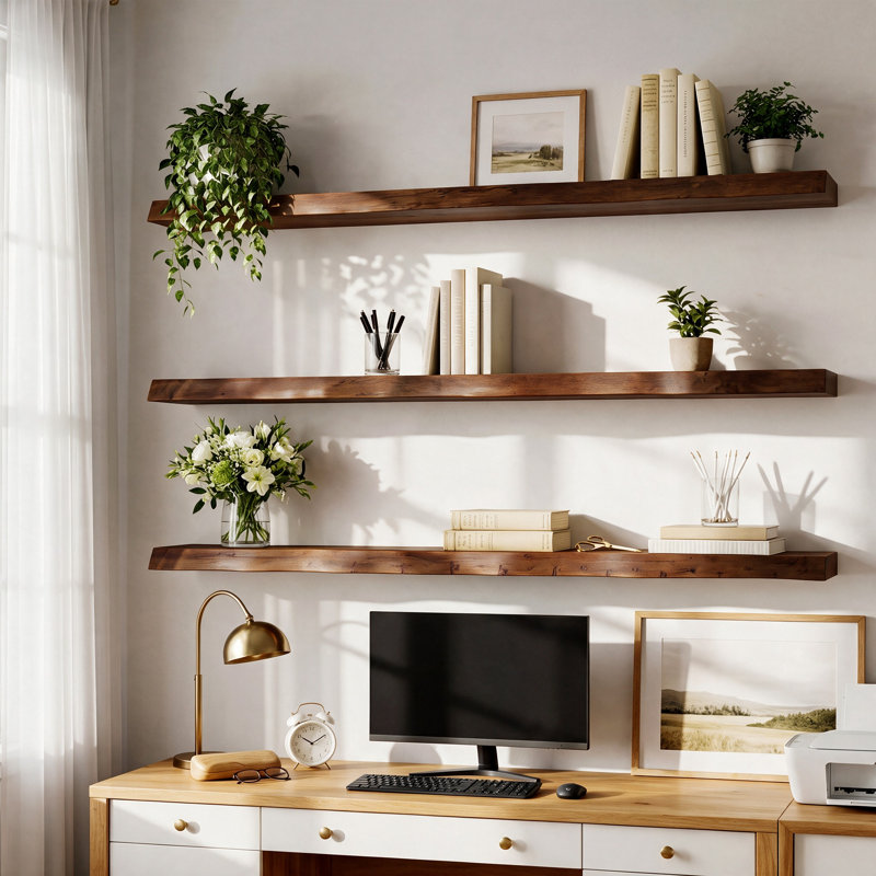 Tablettes murales flottantes en bois, Noyer brun