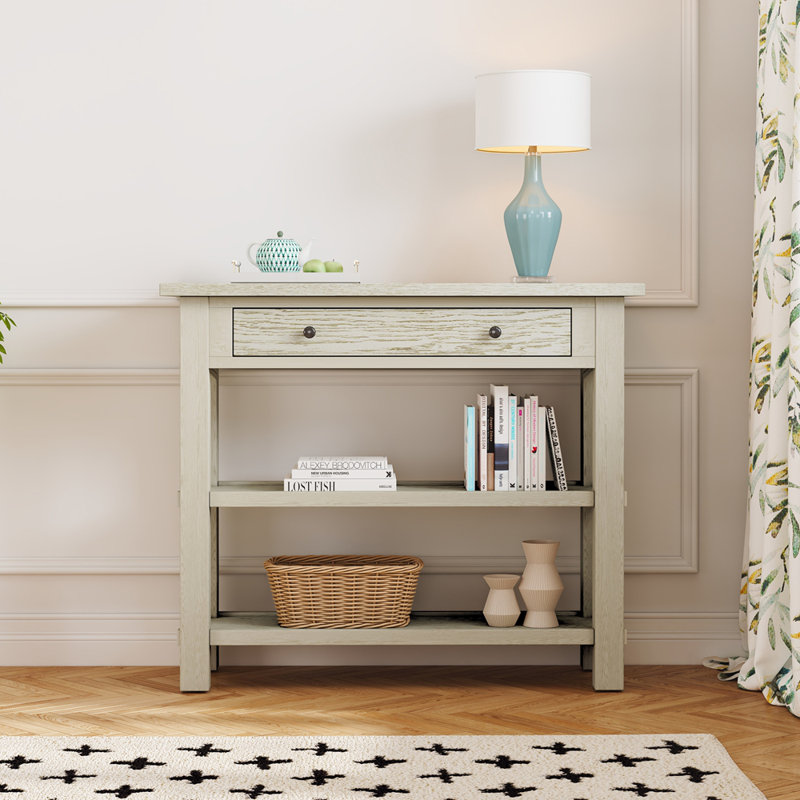 Console rétro avec tiroir et tablettes, parfaite pour le vestibule et le rangement dans le salon, Gris